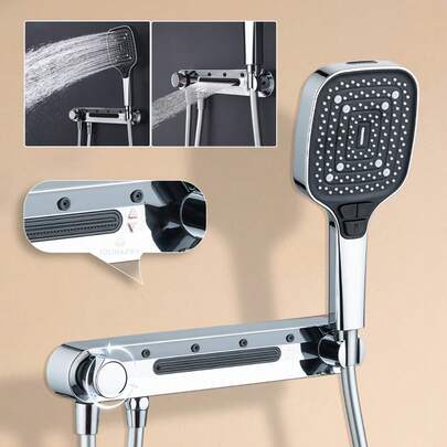 Bộ vòi sen treo tường 1 cái kèm vòi sen cầm tay, cần sen điều chỉnh 3 chức năng - Không cần điện, thiết kế màu đen/hình chữ nhật thời trang, phù hợp để nâng cấp phòng tắm hiện đại, phụ kiện phòng tắm tối giản.