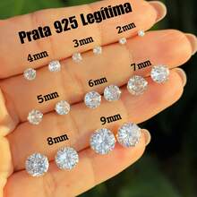 Women's And Men's Point Of Light Earring 925 Sterling Silver Zirconia Stone 9mm 8mm 7mm 6mm 5mm 4mm 3mm 2mm - 銀色 - 查看 7