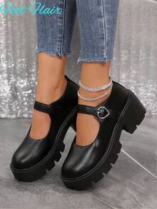 Damen Mary Jane Plateau Blockabsatz High Heel Knöchelriemen Y2K Goth Lolita Oxford Klassische Bequeme Schuluniform Kleider Schuhe von Foot Flair, Größe fällt klein aus, eine Nummer größer bestellen