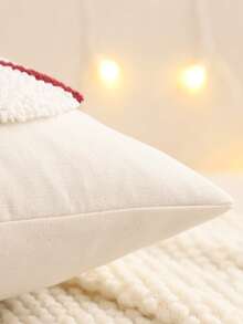 1 pièce/2 pièces Housse de coussin décorative de Noël, nœud en bonbon de Noël en peluche brodé sur canevas de couleur crème, cadeau de vacances pour le salon campagnard d'hiver, canapé, chambre à coucher, rouge - Rouge et Blanc - Voir 6