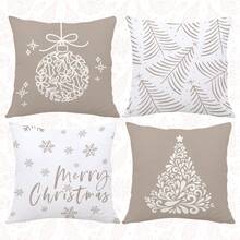 MEMNUN 4pcs Christmas Deer & Snowflake Printed Cushion Cover [No Pillow Insert], 17.7*17.7in(45*45cm)/19.69*19.69in(50*50cm)/15.75*15.75in(40*40cm), [Single-Sided Printing] Merry Christmas Decorative Polyester Throw Pillow Cases For Sofa, Bed, Living Room, Bedroom, Car, Office, Hotel, Suitable For All Seasons, Christmas Gift For Family And Friends - Multicolor - View 5