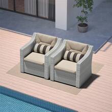 Outdoor Patio Furniture Set, 7/5/4/3/2 Piece Patio Conversation Set Outdoor Furniture Set, Wicker Lounge Chair With Ottoman Footrest, Coffee Table & Cushions (Brown/Grey) - Grey - View 15