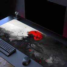 1个大型日式武士动漫游戏鼠标垫 - 防滑橡胶底座，硅藻土材质，鲜艳的红月与武士艺术设计，适用于PC游戏、家庭办公桌、电脑工作站、舞台场景，加长鼠标垫，科技爱好者专属桌面配件，办公用品，办公桌配件，鼠标垫，桌面鼠标垫 - 日本武士動漫 - 查看 2