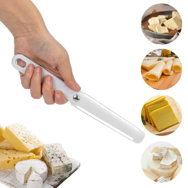 1 pezzo Affettatrice per formaggio manuale con lama a filo su 2 lati, taglierina per burro per cheddar, gruviera, mozzarella, affettatrice per formaggio in acciaio inossidabile a doppia faccia, utensile da cucina per tagliare fette spesse e sottili per taglieri di salumi, panini e snack