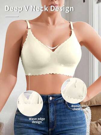 女士无缝文胸聚拢美背支撑舒适透气亲肤性感可拆卸胸垫无钢圈可调节肩带睡眠休闲瑜伽无扣文胸内衣