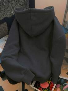 Sudadera con capucha gruesa para mujer Unitalla  con estampado , de estilo casual y sencillo, adecuada para otoño/invierno - Gris Oscuro - Ver 2