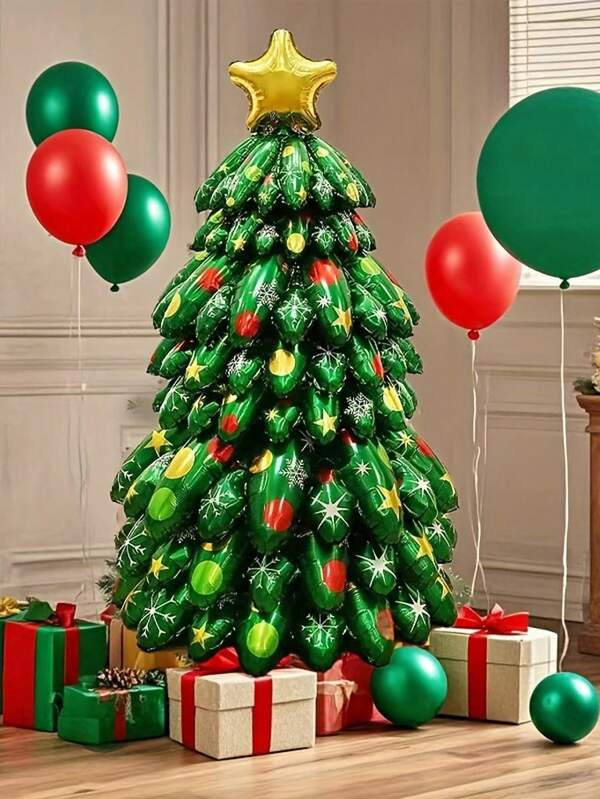 kumozawa 1pc Christmas Tree-Shaped Aluminum Foil Balloon With Star Topper - Christmas Decorations Home,Multicolor RedGreen ,Golden Snowflake Candy Cane Decor For Holiday Parties, Indoor Outdoor Festive Decoration, Christmas Balloon Decorations, Party Decor, Starshaped Topper, Durable Decor, Vibrant Colors, Seasonal Celebration, Reusable Decoration, Home Decorators