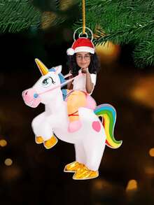 Personalisierte Weihnachtsornament mit individuellem Gesicht auf Dinosaurier oder Einhorn, lustige Feiertags-Dekoration, einzigartiges Geschenk für Kinder, Familie und Freunde, personalisierte Name/Foto Ornament, Weihnachtsbaum Hängedekoration, Sammlerstück 2025, Feiertags-Dekoration