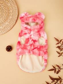 Giacca in pelliccia di coniglio tie-dye, felpa con cappuccio calda, gilet di moda, indumenti per animali domestici in pile antivento adatti per gatti e cani di taglia media e piccola, autunno/inverno