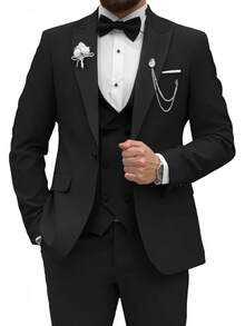 2026 Men's Casual Blazer & Pant Set  Men's Tuxedo Suit 3 Piece Slim Fit Suit For Men Tuxedo For Men Wedding Party Dinner Prom Relaxed Stretch Fit For Smart Casual Events - 黑色 - 查看 1