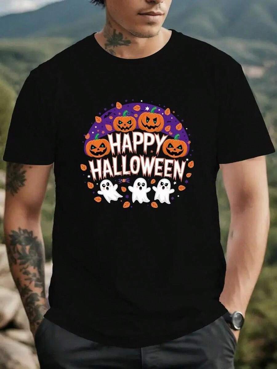 [Free Shipping]Men's Plus Size Halloween T-Shirt - Black Short Sleeve Tee With Happy Halloween Graphic Print, Pumpkin & Design, Casual Summer Top For Big & Tall Guys,Nightmare Before Christmas,Christmas,Halloween Costumes,Funny T Shirts,Summer Outfits,Thanksgiving Day,Men Graphic Tees,Streetwear Men,Freedom Shirt,Halloween Costumes For Men,Christmas,Funny Shirt,Graphic Tee,Vintage,Street Fashion, Sporty Casual, All Season, Y2K Clothing, Christmas, Gift For Boyfriend,Printed & Shipped In USA - Black - View 1