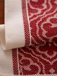 1pc Exquisite Red Christmas Table Runner With Reindeer, Gift Box And Floral Pattern, Long Fabric Decor With Tassel Trim, Suitable For Christmas Party Dining Table, Coffee Table, Tea Table, Console Table Cover - Red - View 5