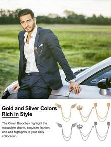 Xiacheng 流苏链胸针领针婚礼胸针领针翅膀狼头皇冠翻领西装衬衫燕尾服配饰适用于婚礼周年纪念万圣节生日派对办公室 - 彩色 - 查看 6