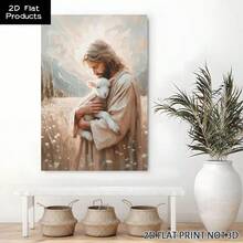 1pc Framed Canvas Wall Art Prints Poster, Jesus And Lamb Wall Art, Jesus The Good Shepherd Wall Decor, Religious Christian Canvas Painting, Bible Faith And Scripture Art Posters Canvas Print Painting For Living Room Bedroom Office Bathroom Dorm Home Decor, Ready To Hang, 2D Flat - 彩色 - 查看 3