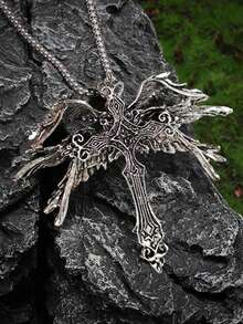 1 buc colier cu pandantiv cruce de înger vintage cu 6 aripi, colier cruce cu aripi în stil gotic punk pentru bărbați