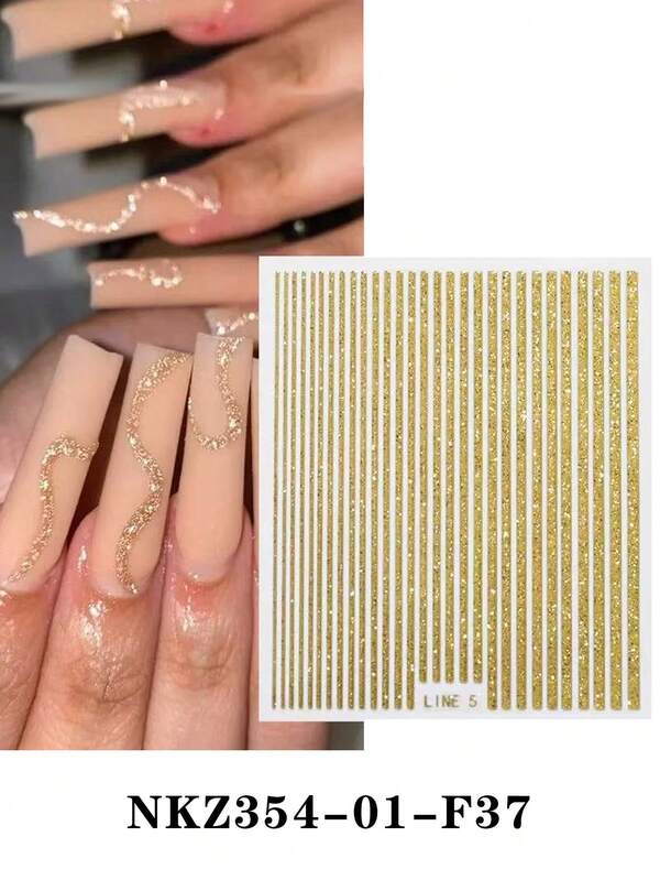 Adesivos de unhas 3D com linhas 3D, 1 folha de decalques de letras listradas de metal dourado prateado 3D, adesivos de arte em gel curvado, adesivos de arte em unhas, fita adesiva listrada 3D para design de listras curvas, suprimentos para unhas, decoração de unhas faça você mesmo para arte em unhas, salão de beleza e manicure