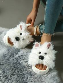 Pantufas de pelúcia para cachorros, mulheres e meninas – Sapatos fofos e peludos para o inverno, quentes e confortáveis para casa com sola antiderrapante