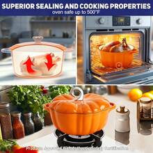 24cm Pumpkin Cast Iron Enamel Stew Pot With Non-Stick Coating, 3.76Liter Saucepan Large Casserole, Orange - Orange - View 4