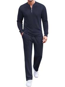 Mens 2 Piece OutfitsMen's 2 Piece Tracksuit Set  Sweatsuit Quarter Zip Jogging Long Sleeve Casual Sports Outfitsmen 2 Piece Set Old Money Men