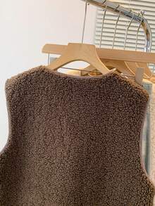 YUXIN ¡Artículo esencial para mujer en otoño/invierno! Chaleco de cárdigan sin mangas de borreguito sintético suave con bolsillos dobles, súper cálido y versátil para uso diario