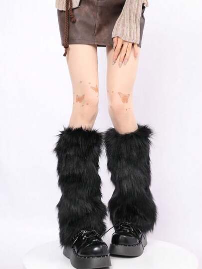 Faux Fur Leg Warmers, Short Plush Leg Warmers, Versatile Furry Shoe Covers, Y2K Leg Warmers For Clubbing, Japanese Subculture