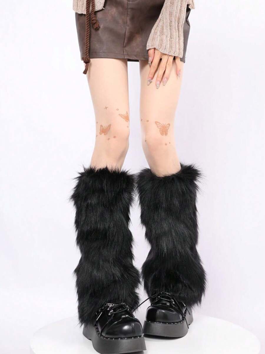 Faux Fur Leg Warmers, Short Plush Leg Warmers, Versatile Furry Shoe Covers, Y2K Leg Warmers For Clubbing, Japanese Subculture, Cozy