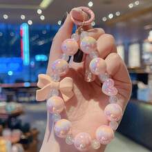 Colorful Mobile Phone Chain Beaded Bow Korean Style Keychain Mobile Phone Case DIY Jewelry Girl Heart Hanging Chain Bag Hanging - 粉紅色(蝴蝶結有深淺不同,下單請小心) - 查看 1