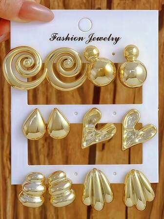 6对优雅金色CCB女士耳环套装