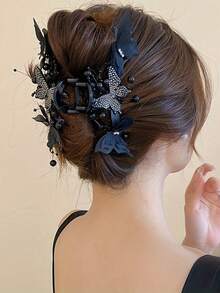 1pc Multilayer Mesh Butterfly Hair Clamp, Elegant Personalized Hair Clip For Bun Hairstyle, New Hair Accessory For Women Hair Claws Claw Clips Hair Clips Hair Jaw Clip Hair Clamps Hair Clutch Hair Catcher Clip Fall Winter Hair Accessories For Women For Vacation Outfits Woman