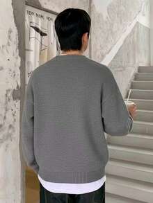 1pc Teen Boy Casual Outdoor Activewear Contrast Color Slouchy Thick Warm Knit Sweater, Autumn/Winter