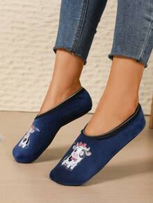 Women's Comfortable Lucky Cute Cartoon Cow Pattern Indoor Slippers Super Soft & Warm Yoga Socks