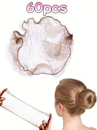 60pcs Brown Elastic Hair Nets, Women Invisible Hair Nets Wigs Cap, Suitable For Catering Service, Ballet Buns, Sleeping, Flight Attendants, Nurses, Fine Mesh Bun Cover Snood ,Hair Styling Kit ,Hair Tool Kit ,Hair Styling Tools Hair Accessories