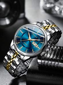 点牌商务男士全自动机械表，夜光双日历，不锈钢表带，时尚男士腕表，送礼佳品