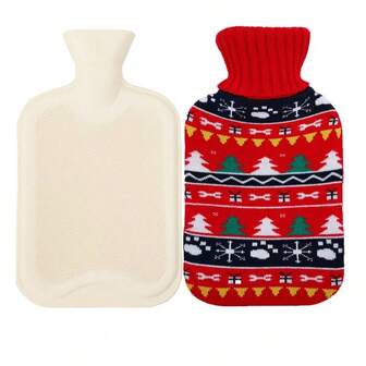 1 Set Christmas Tree Series Hot Water Bottle With Knitted Hot Water Bottle Cover, 2L/1L Refillable Warm Water Bottle With Cover, Suitable For Heating And Cooling Hands And Feet, Great Christmas Gift