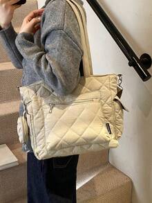 Túi xách công sở dáng suông, dung tích lớn, màu trơn, có ngăn đựng tiền xu, kiểu dáng Hàn Quốc, nhiều ngăn, dành cho sinh viên đại học, túi đeo chéo nữ thường ngày. - Màu Khaki - Xem 4