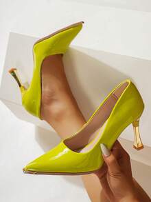 1 Pair Pointed Toe Stiletto High Heels, PU Leather Fashion Party Shoes With Metal Trim, Suitable For Parties All Year Round