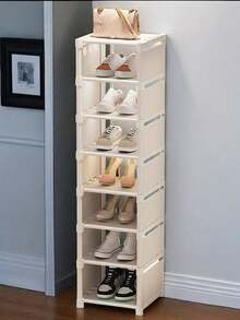 1个8层立式窄鞋架，塑料材质，独立式鞋柜，带隔板，适用于玄关、衣橱、卧室 - 白色 - 查看 13
