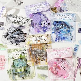  40 st. 6-pack klistermärken med poetiska fragment i PET-stil, blommiga tygmönster för laptop, telefonfodral, bagage, scrapbooking, DIY-planerare, presentförpackning, brevpapper