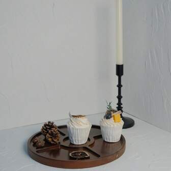 1pc 11-Inch Reversible Multipurpose Wooden Tray, Fruit Plate, Snack Plate, Cake Plate, Cupcake Holder