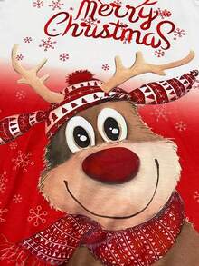 Plus Size Christmas Reindeer & Snowflake Print Hooded Long Sleeve Dress With Pockets, Casual For Autumn/Winter - Red - View 5