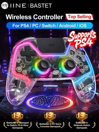  IINE PC Gamepads Compatible With PS4 Controller Compatible With Sony Playstation 4 Pro PS 4 Slim Compatible With Nintendo Switch 2 Controle Switch PC Windows Android IOS Phone With Hall Effect Joysticks And Triggers 6-Axis Gyro Sensor Sensitive Touch Pad Turbo Fuction 1000mAh Battery Capacity 2 Macro Programmable Function,1pc Transparent