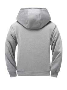 1件男士保暖连帽长袖外套，休闲羊羔绒保暖拉链卫衣 - 淺灰色 - 查看 2