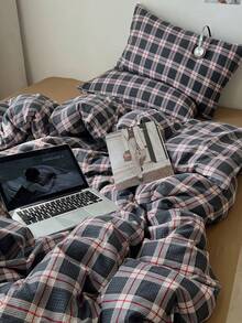 Bộ 3 vỏ chăn in họa tiết kẻ caro cổ điển 100% Polyester, 2 vỏ gối + 1 vỏ chăn (Không có ga trải giường) - Nhiều màu - Xem 5