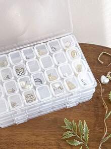 56格/4格珠宝盒，便携式可拆卸收纳盒，DIY收纳盒，带盖桌面收纳盒，药丸/药品收纳盒，透明塑料收纳盒，适用于戒指、耳环、项链、美甲饰品、电子元件，多功能收纳盒
