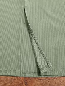 Conjunto de 2 piezas de top sin mangas con ribete de contraste y falda larga de estilo vintage elegante para mujer, primavera/verano - Verde militar - Ver 7