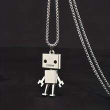 1 Boy Punk Robot Pendant Necklace, Simple And Uncoated Treatment, Suitable For Durable Daily Jewelry For Teenagers And Young People, Unique And Fashionable Accessories - Bạc - Xem 5