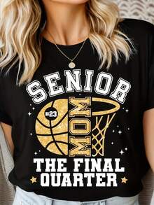 Senior Basketball Mom 2026 , Basketball Mom , Senior Basketball Mom, Senior Night Basketball, Basketball Senior Mom 220g Pure Black Cotton Short Sve T-Shirt Is The Best Gift For , Best , RelaT.S, Let Them Feel Cool And Comfortable In Summertops WoM.En Fall OutfiT.S For WoM.En  VaC.Ation OutfiT.S WoM.En Halloween Costume - 黑色1 - 查看 1