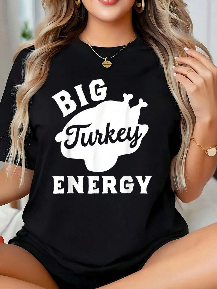 100% Algodón Unisex Camisetas de Acción de Gracias de Pavo Lindo - Camiseta Gráfica Cuello Redondo Arte Unisex - Camiseta para Mujeres y Hombres, Camiseta Gráfica Casual para Mujeres y Hombres - Negro 8 - Ver 1