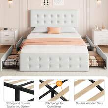 Fulvari Full/Queen/King Size Bed Frame With Headboard,Linen Upholstered Platform Bed Frame With 4 Storage Drawers,Button Tufted Style,No Box Spring Needed - 米色 - 查看 9