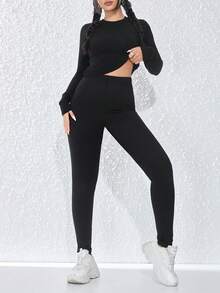 Women's 2 Pieces Autumn And Winter Cycling Sportswear Suit With Round Neck And Long Sleeves, Tight Pants Suit, Women's Leggings, Hip-Lifting Tights, Fitness Suit, Daily Wear